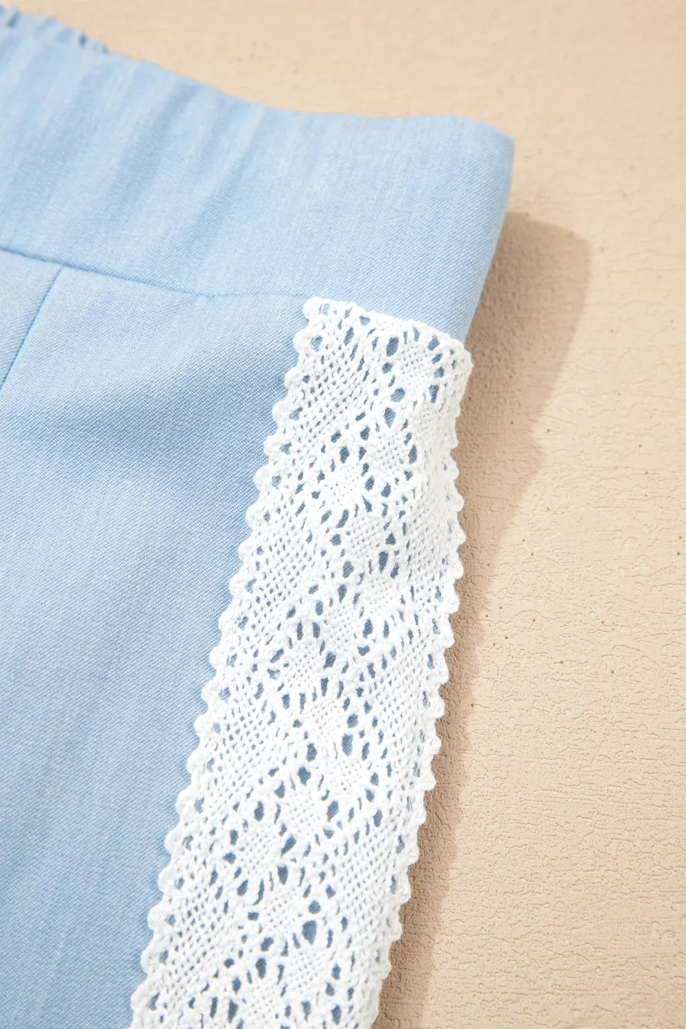 Lace Accent Floral Patched Pocket Pleated Wide Leg Slouchy Pants