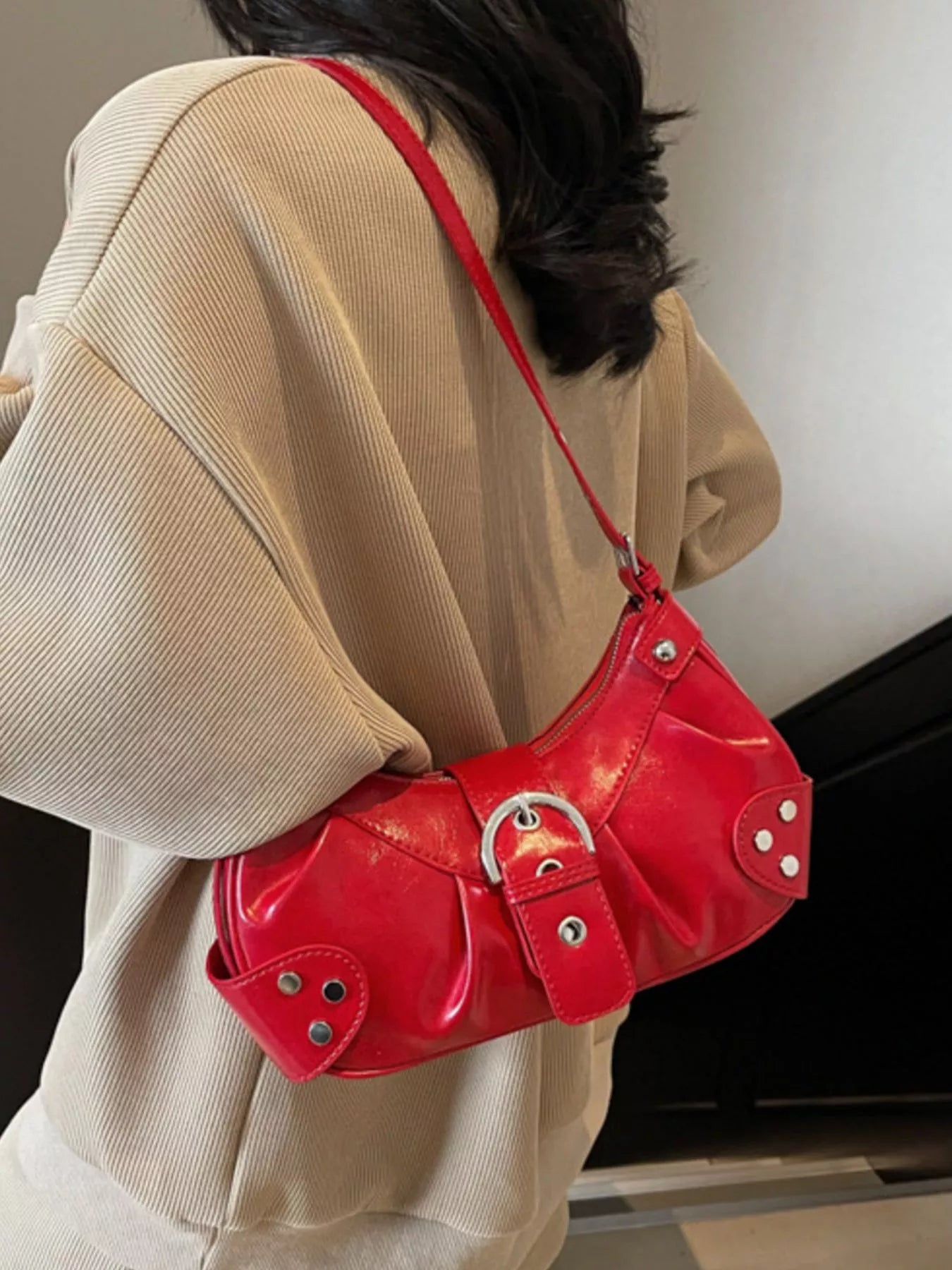 Studded Buckle Shoulder Bag