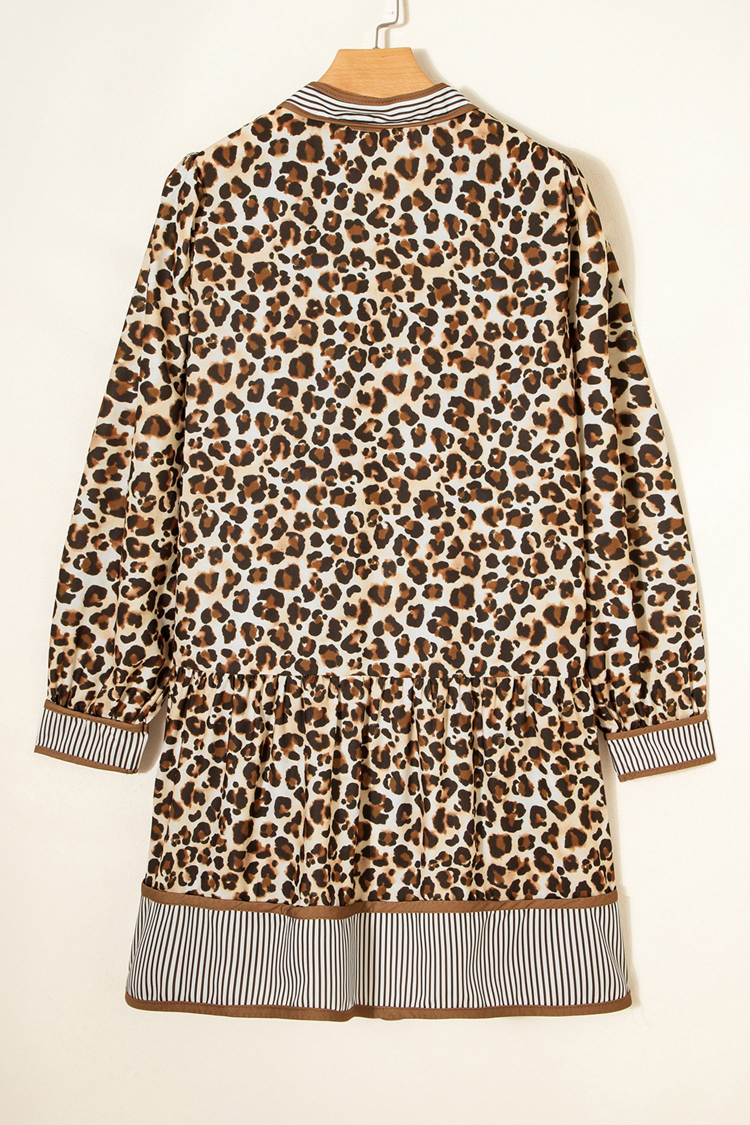 Leopard Stripe Trim V-Neck Mini Dress