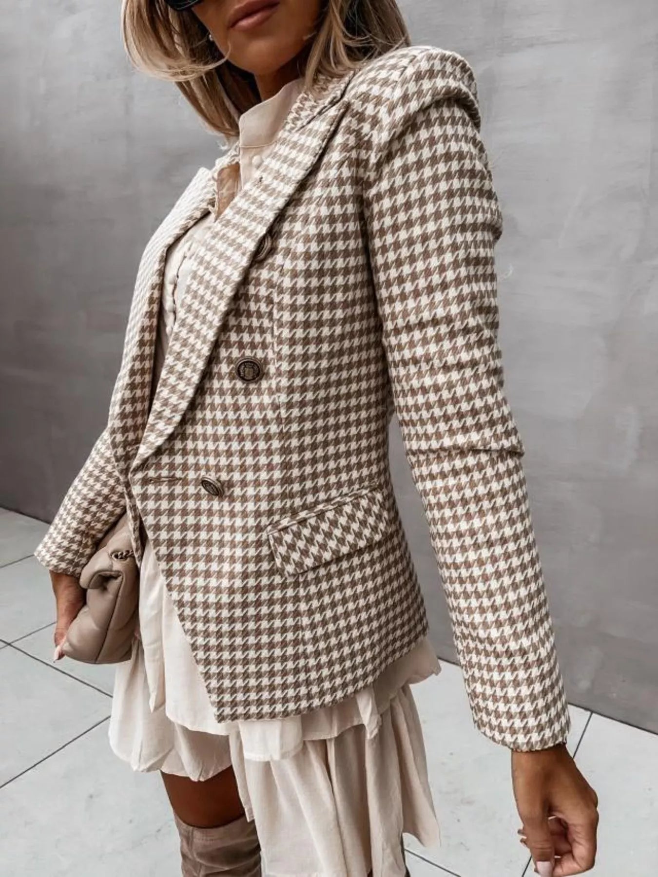 Houndstooth Double-Breasted Blazer
