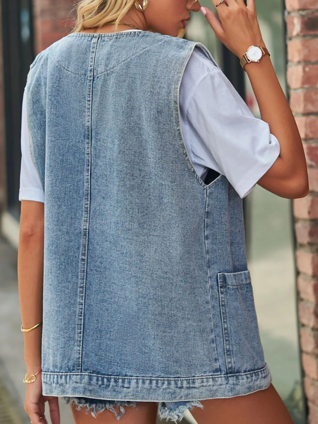 Sleeveless Button-Down Denim Jacket Vest