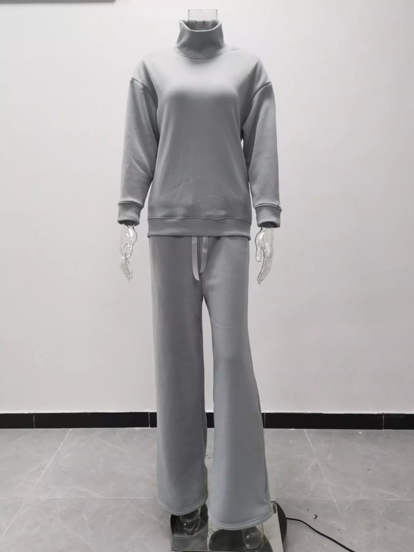 Full Size Turtleneck Long Sleeve Top and Pants Sweater Set Plus Size