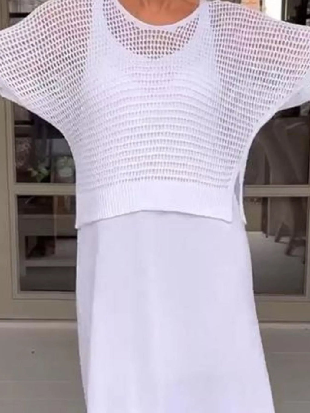 Full Size Openwork Knit Cover Up and Dress Set Plus Size