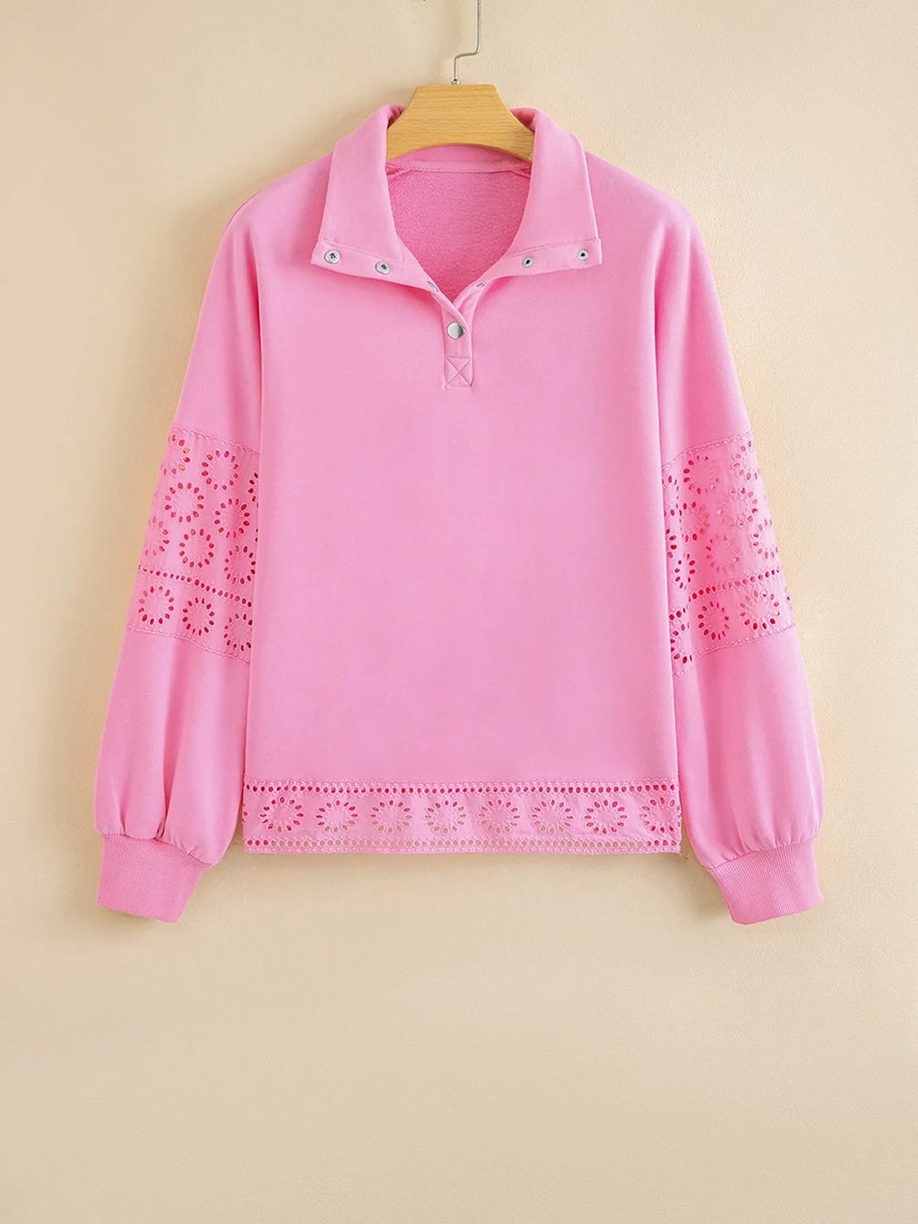 Eyelet Lace Detail Snap Down Sweatshirt