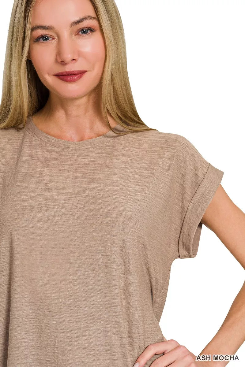 Zenana Slub Cuffed Sleeve Tee