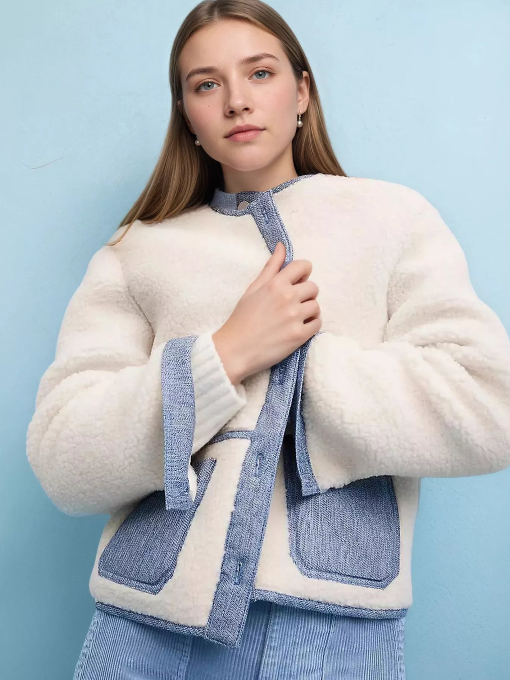 Contrast Trim Teddy Jacket