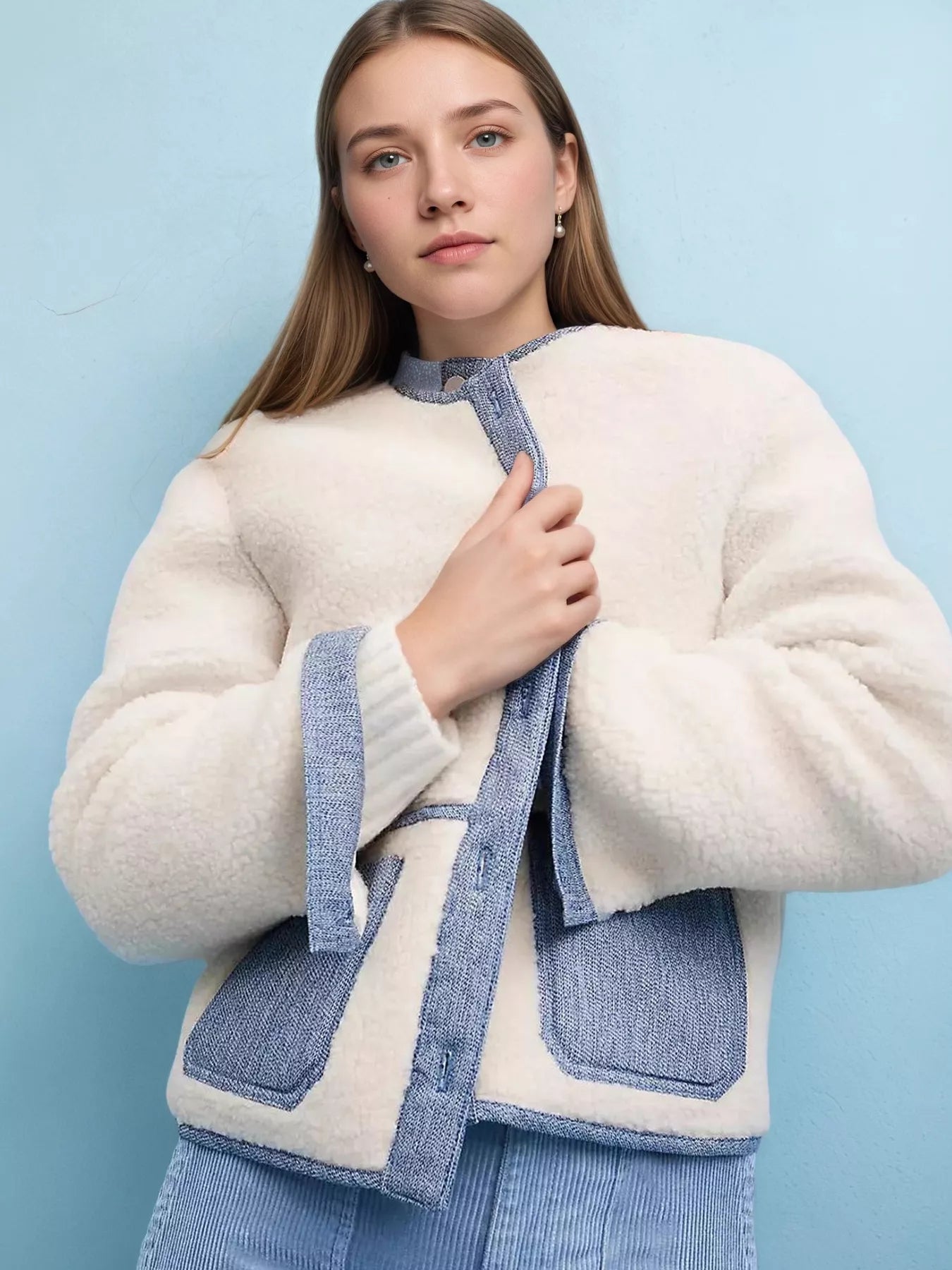Contrast Trim Teddy Jacket