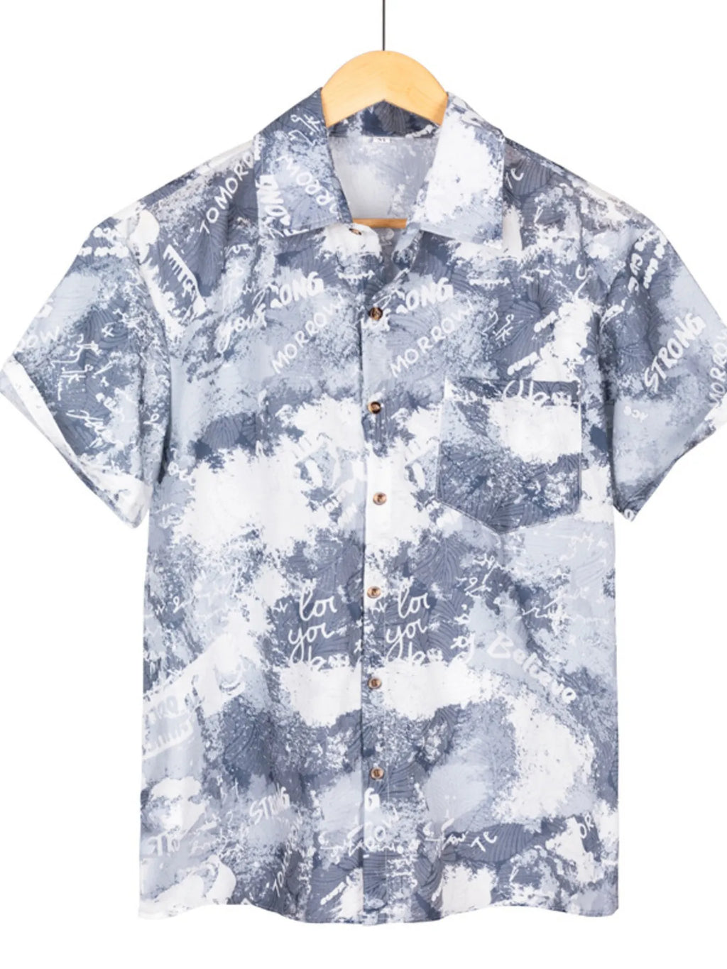 Men's Plus Size Printed Button Up Short Sleeve Shirt