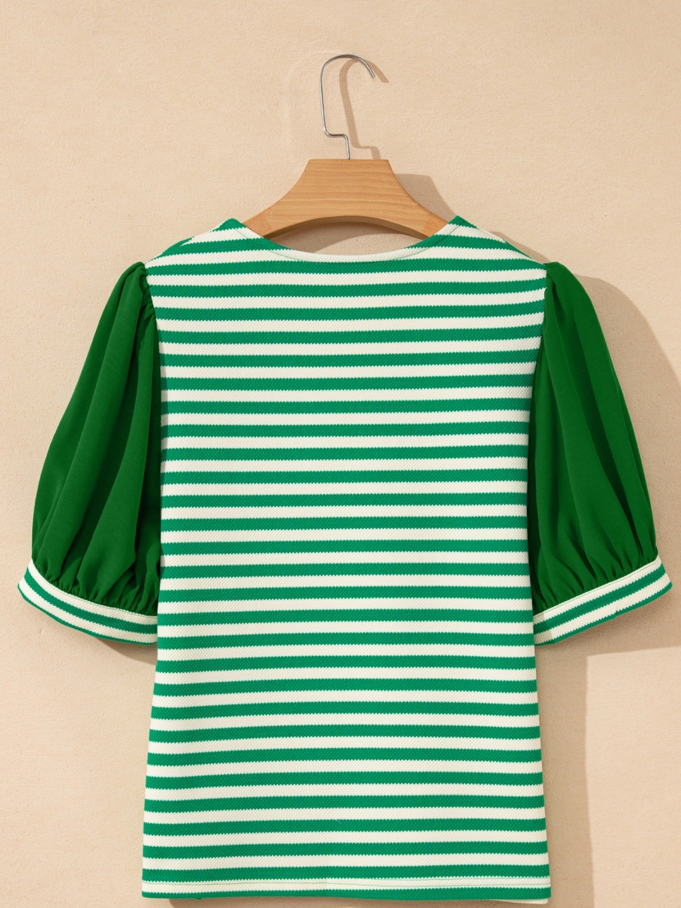 Striped Puff Sleeve V-Neck Blouse