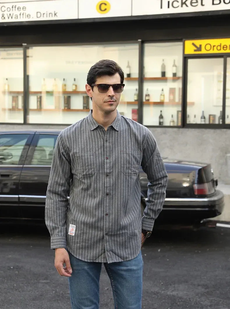 Men's Plus Size Striped Button-Down Long Sleeve Casual Shirt