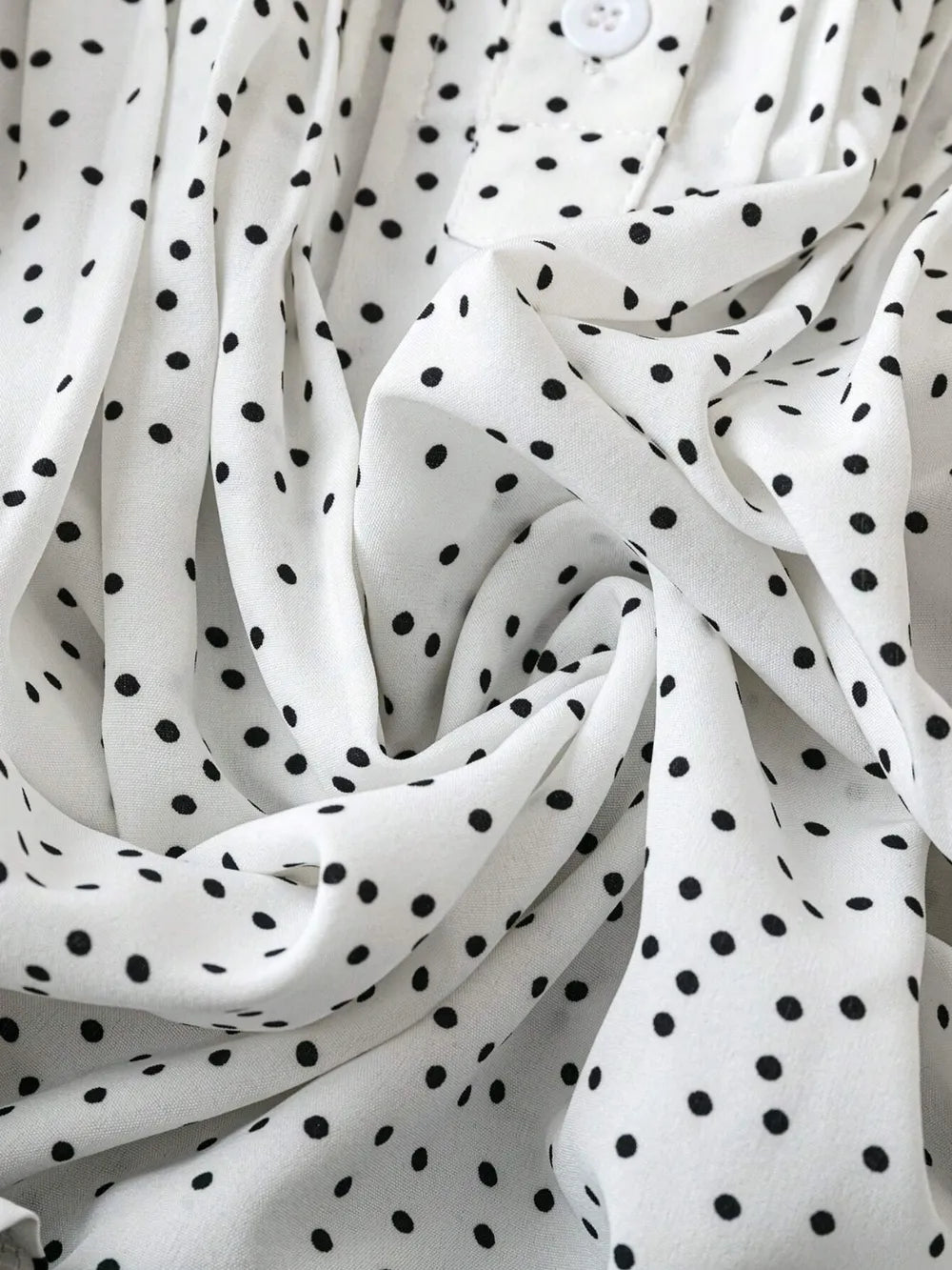 Polka Dot Notched Ruffled Cap Sleeve Blouse