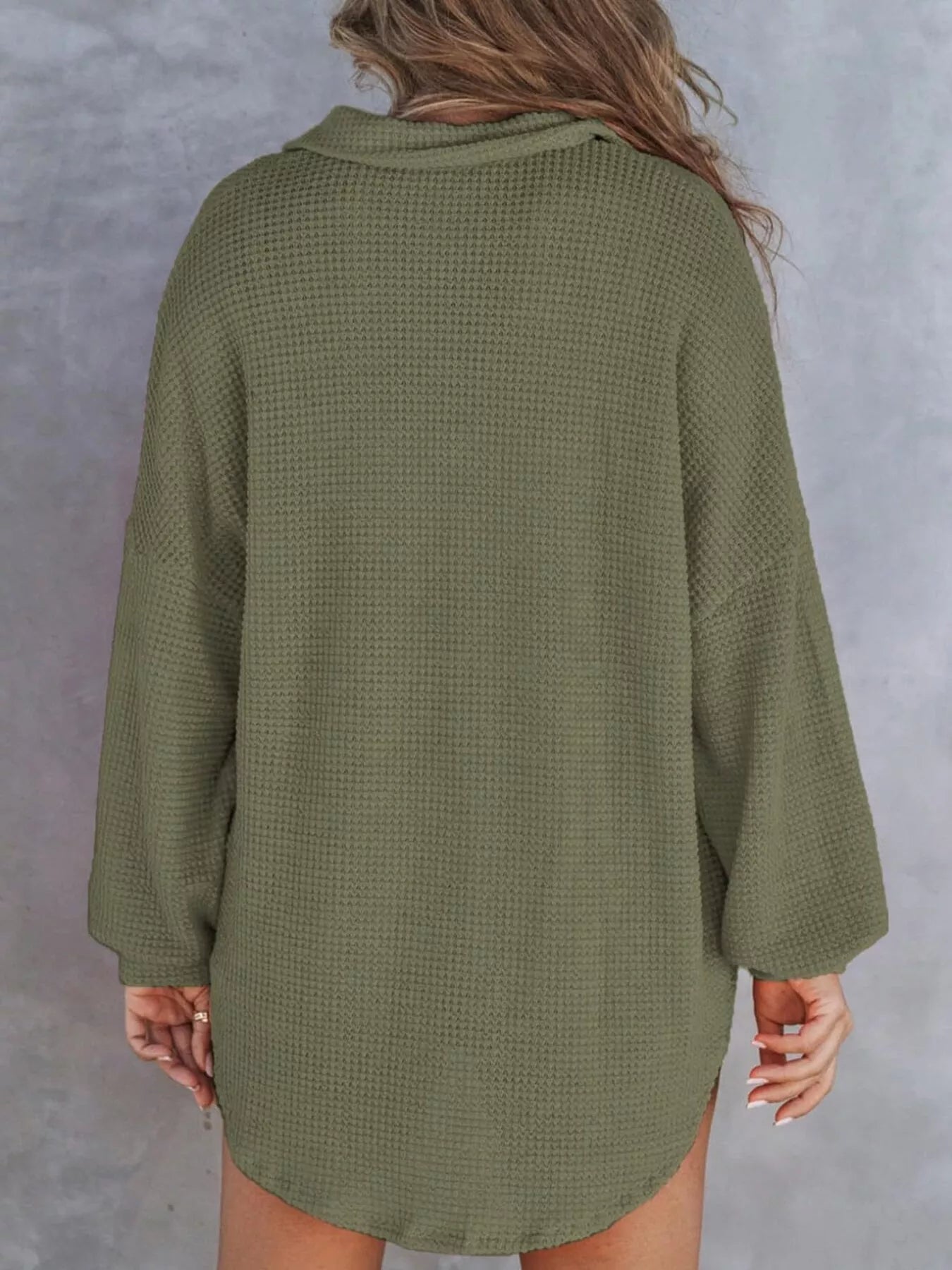 Casual Waffle Knit Button Detail Blouse