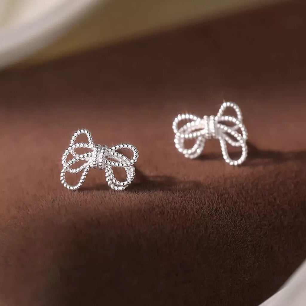 925 Sterling Silver Bow Knot Stud Earrings