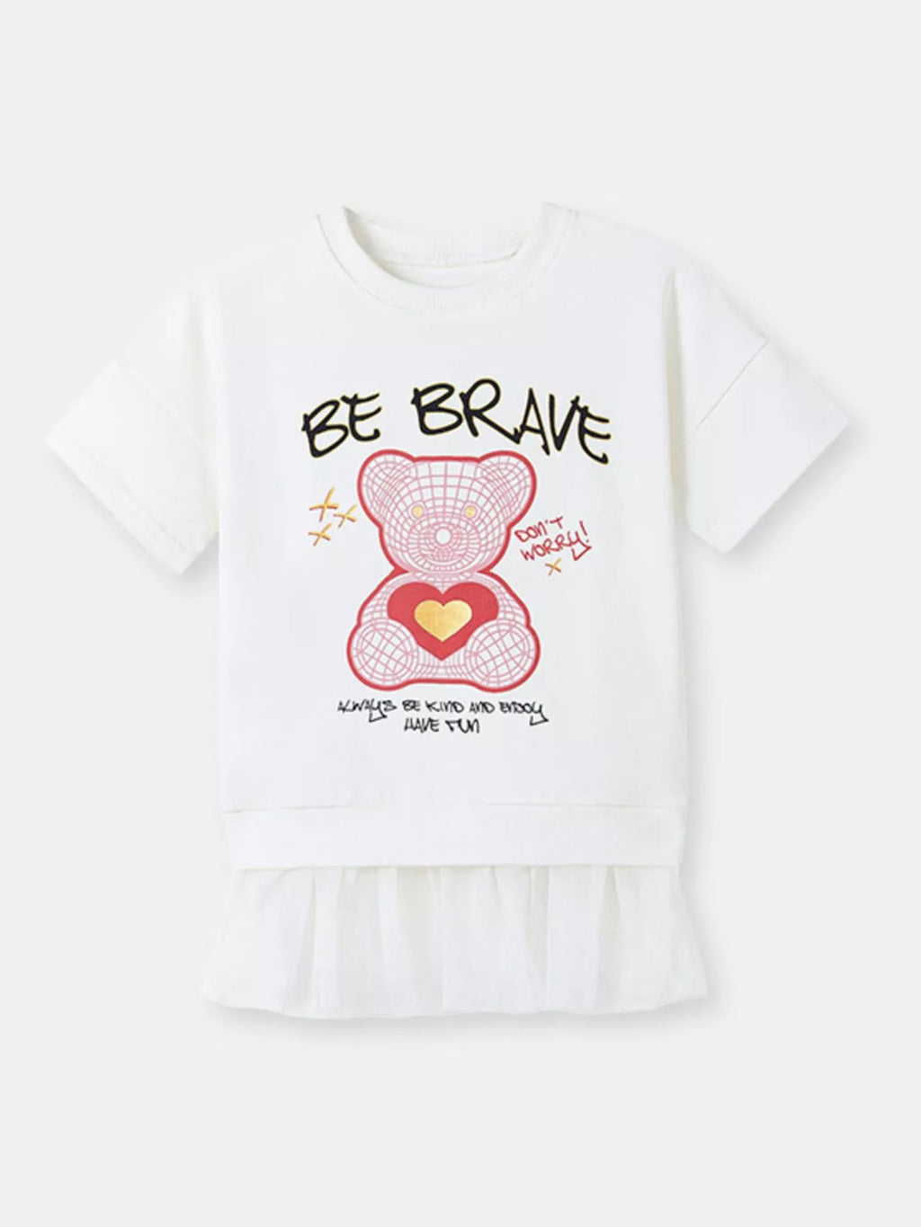 Children's Bear Graphic Short Sleeve Sweatshirt Dress