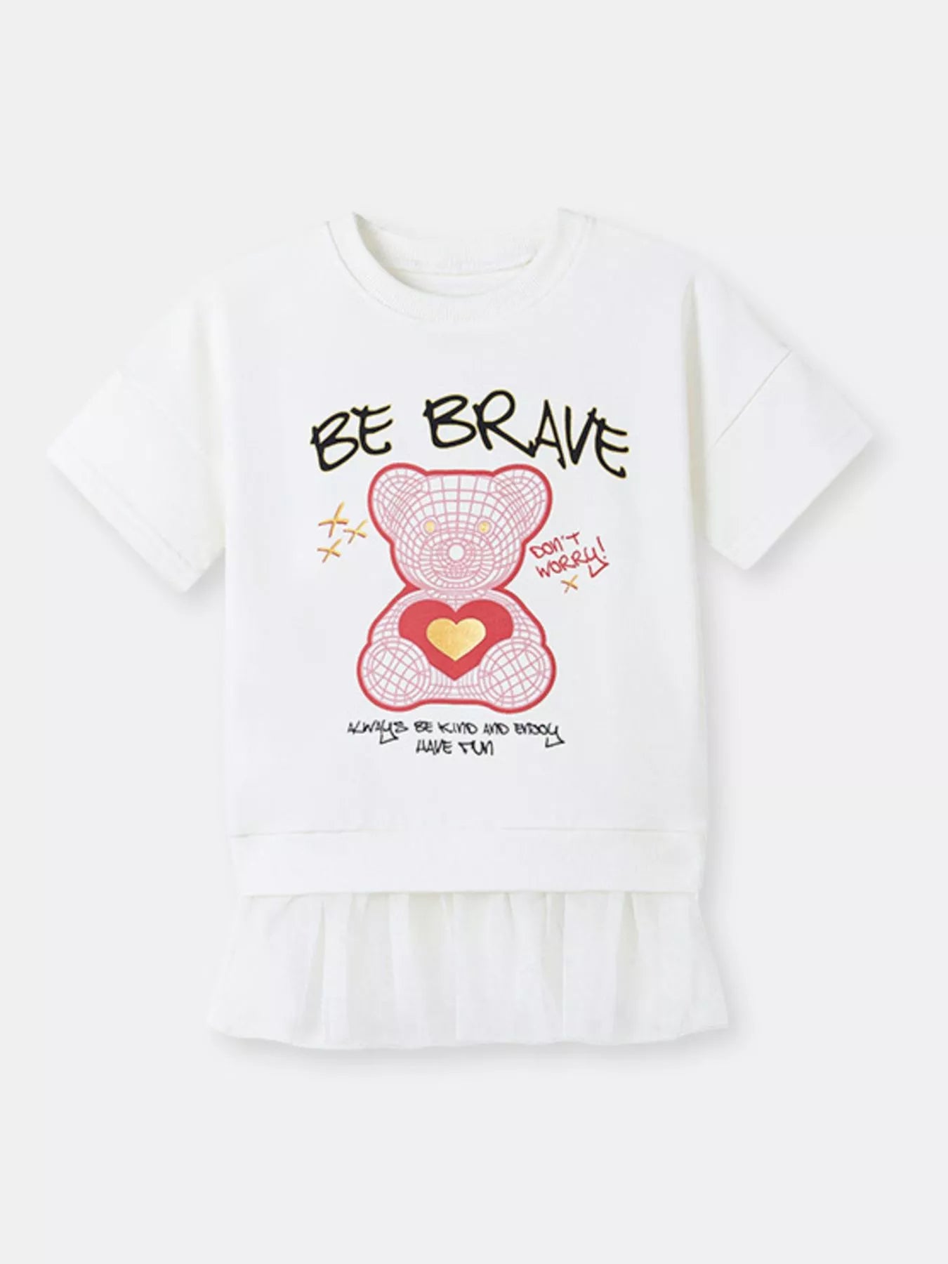 Children's Bear Graphic Short Sleeve Sweatshirt Dress