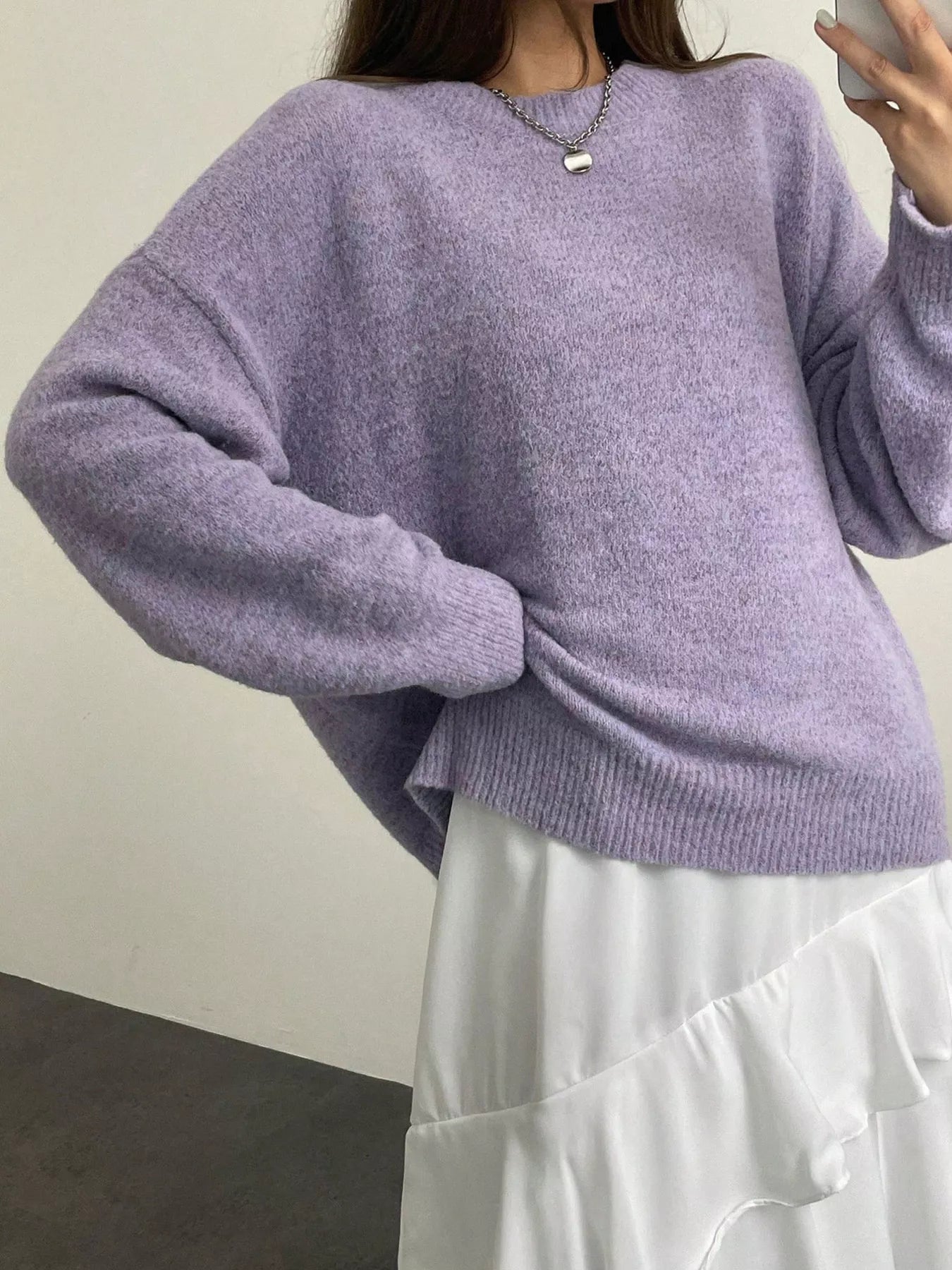 Full Size Cozy Knit Round Neck Oversized Sweater Plus Size