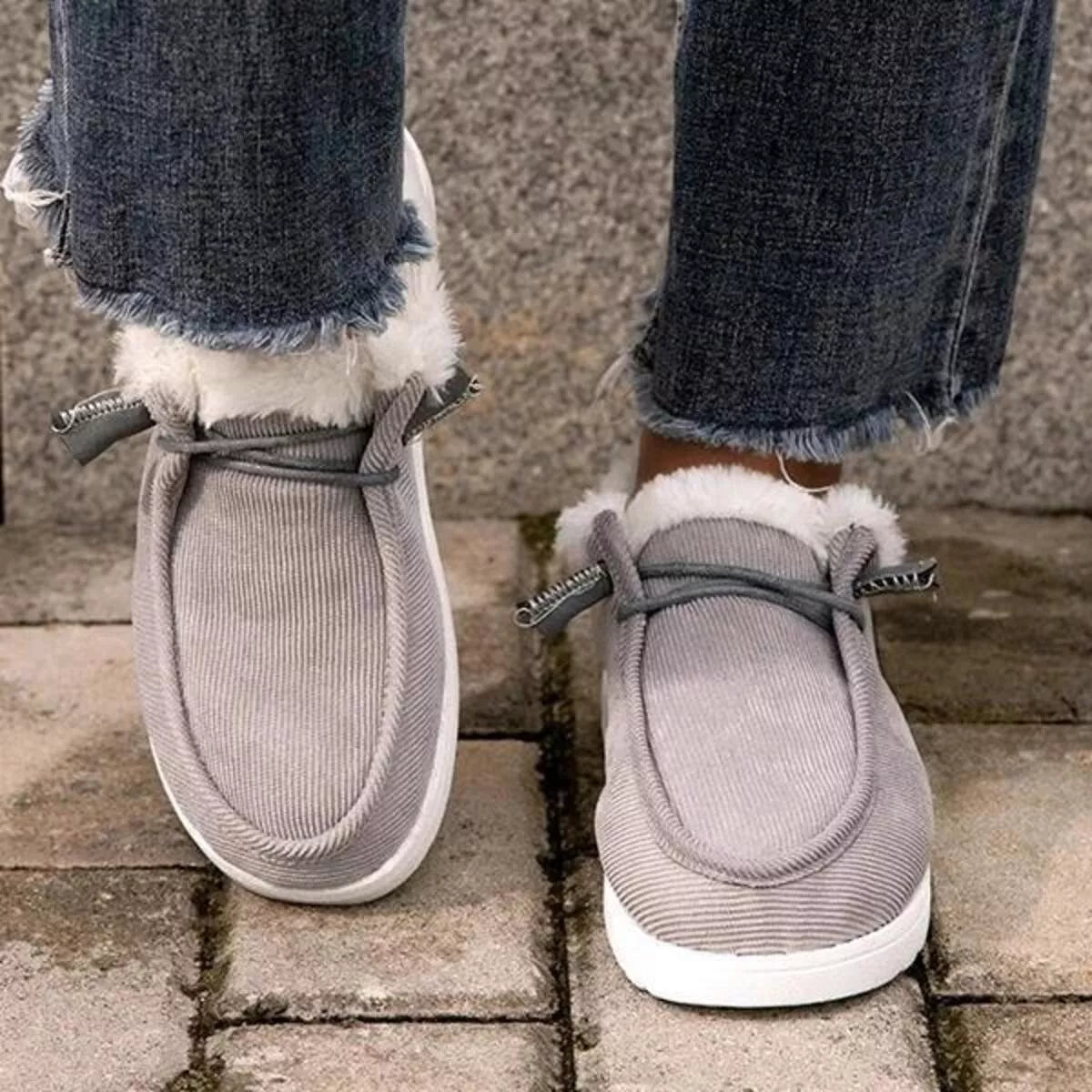Fuzzy Lined Corduroy Slip-Ons