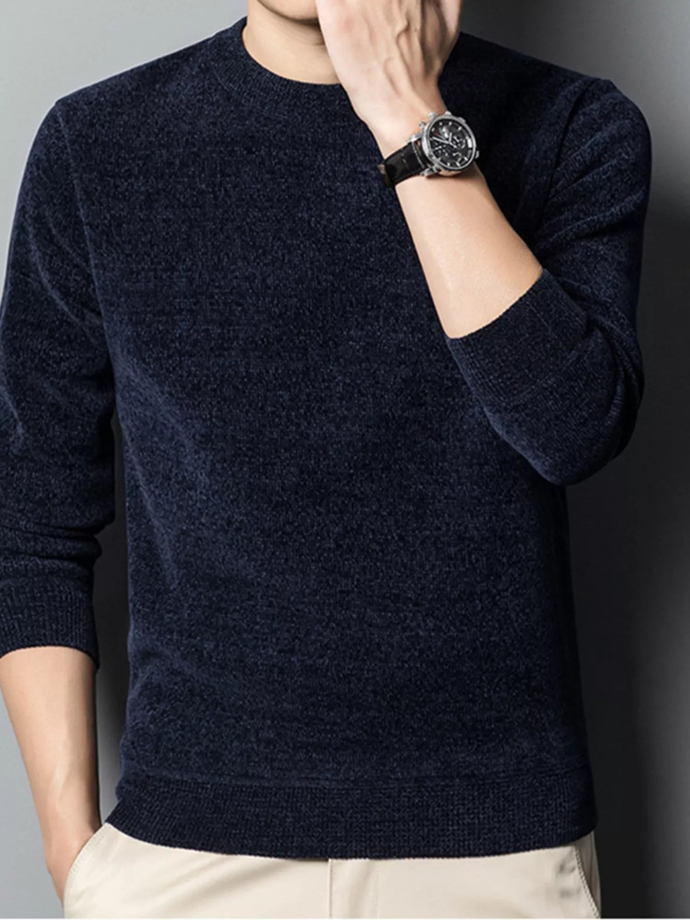 Men's Plus Size Round Neck Long Sleeve Sweater
