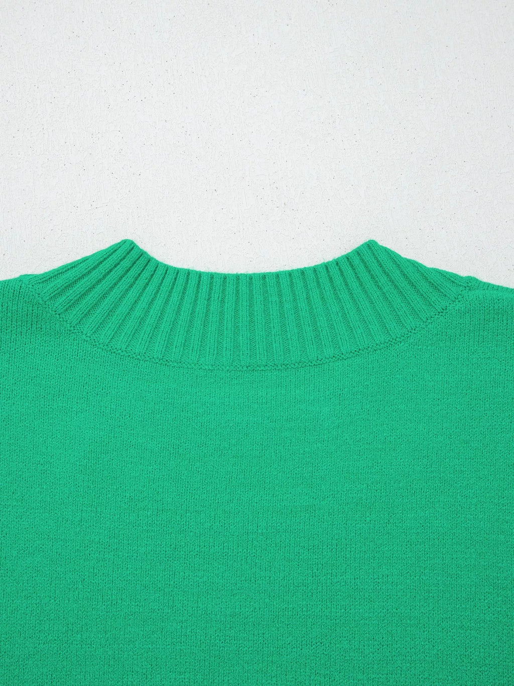 Solid Color Ribbed Trim Round Neck Ruffle Short Sleeve Sweater
