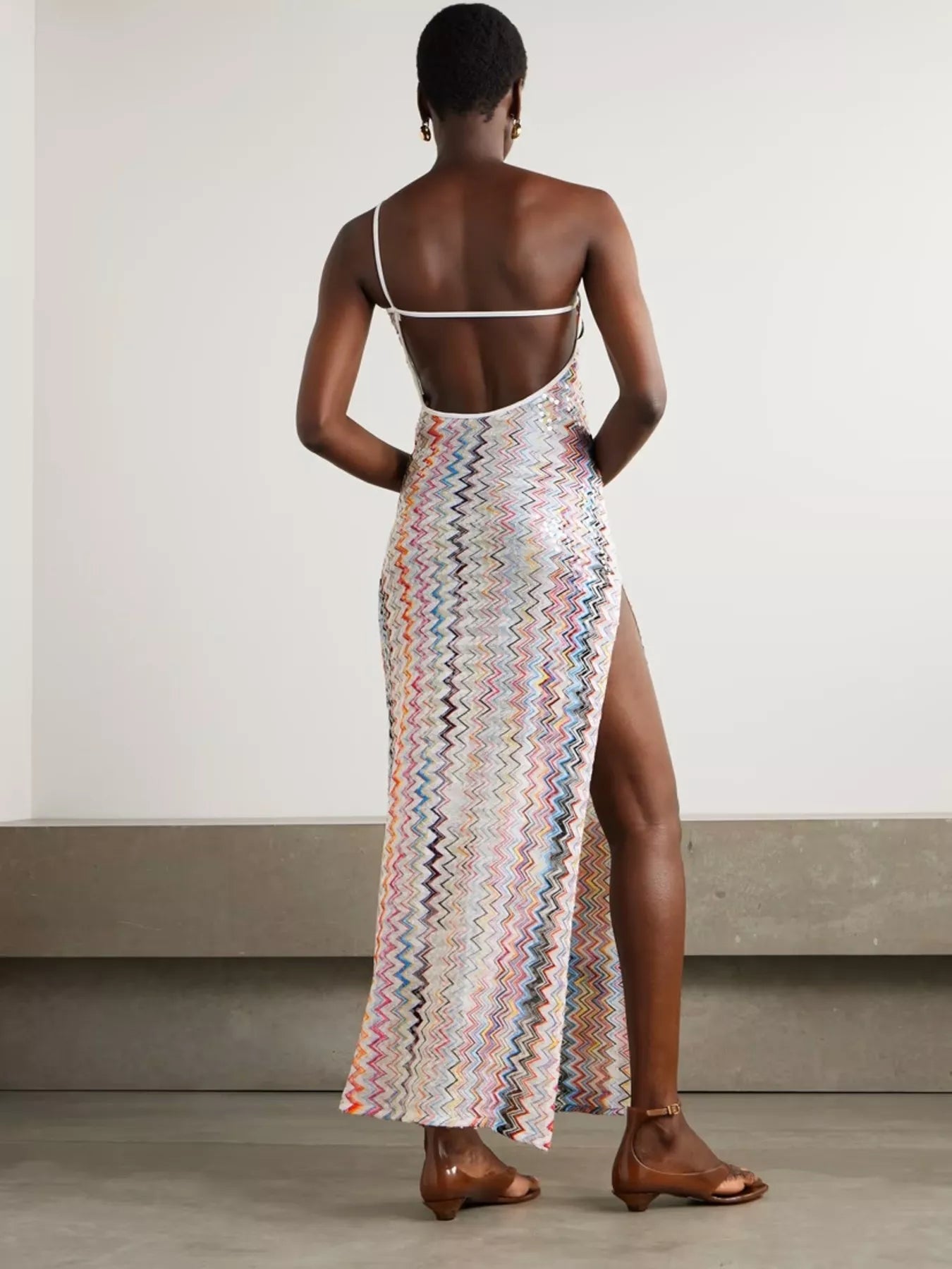 Backless Slit Zigzag Pattern Sleeveless Maxi Dress