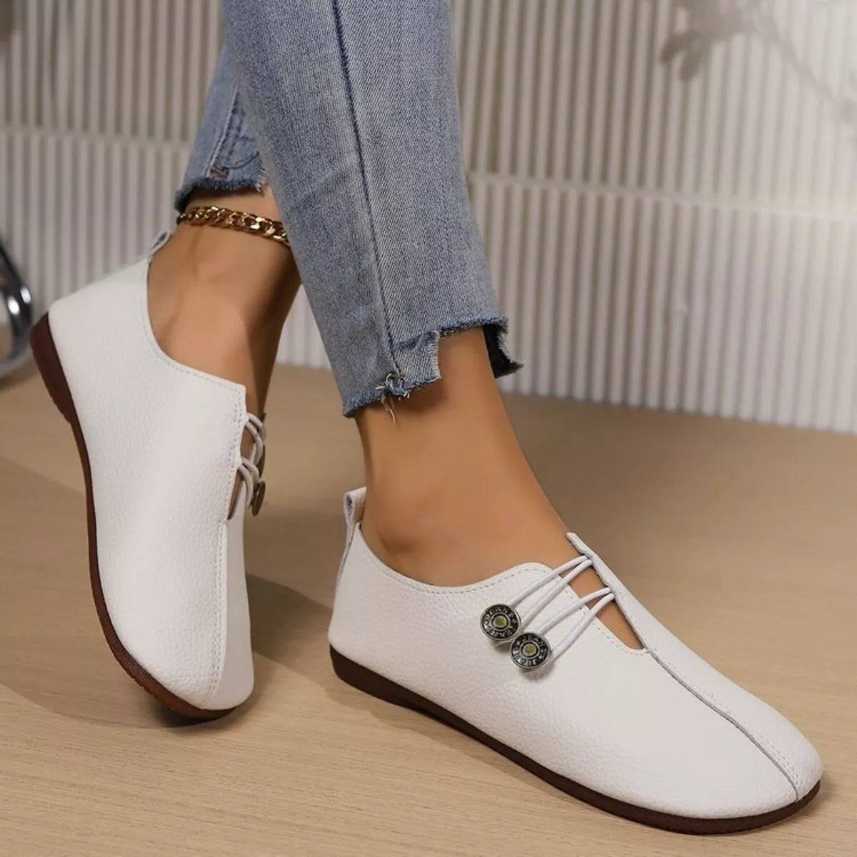 Casual Button Detail Slip-Ons