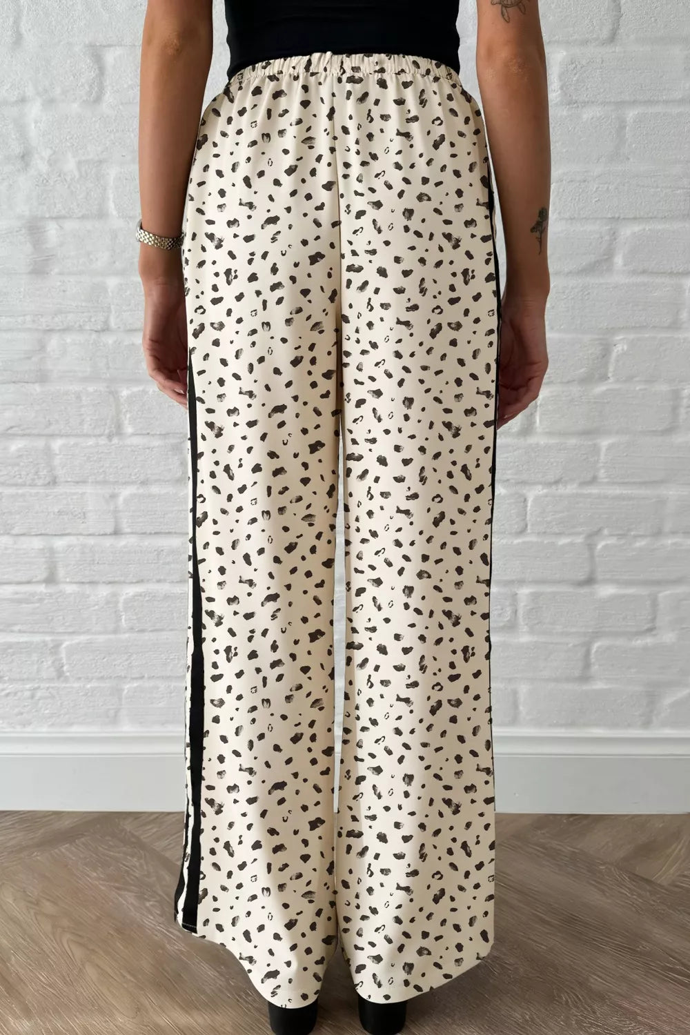 Leopard Print Side Stripe Detail Loose Drawstring Pants