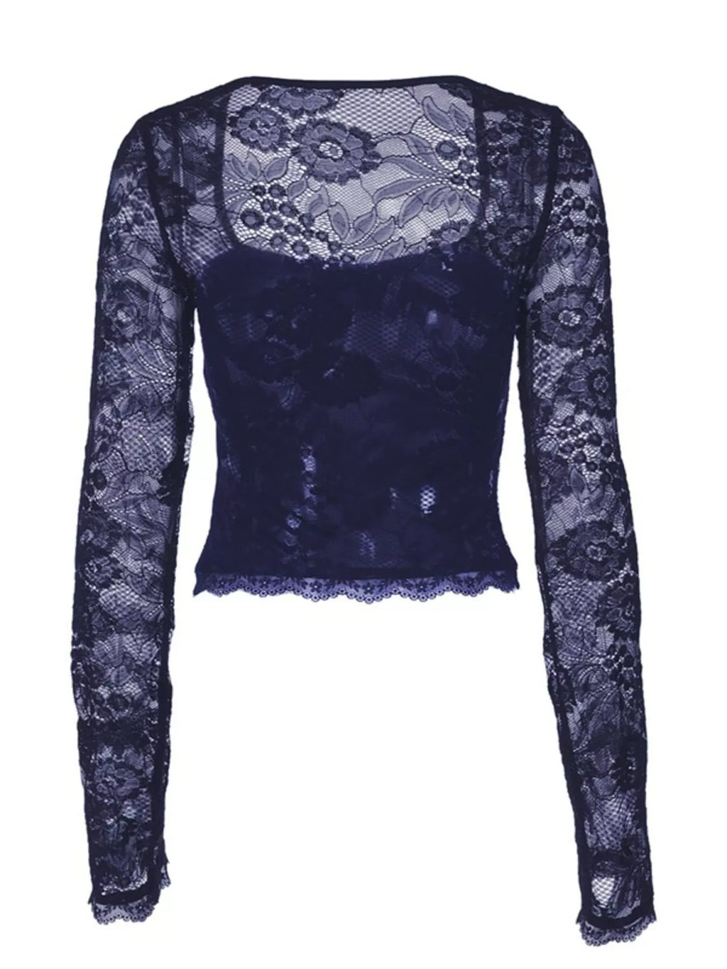 Sheer Lace Sleeve Square Neck T-Shirt