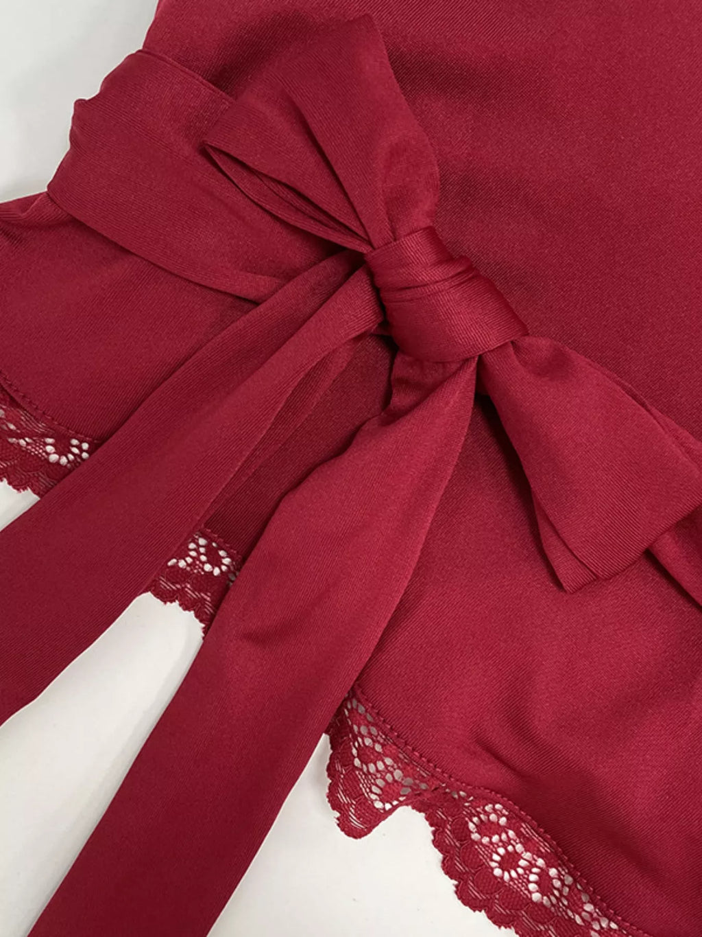 Lace Trim Bell Sleeve Tie Blouse