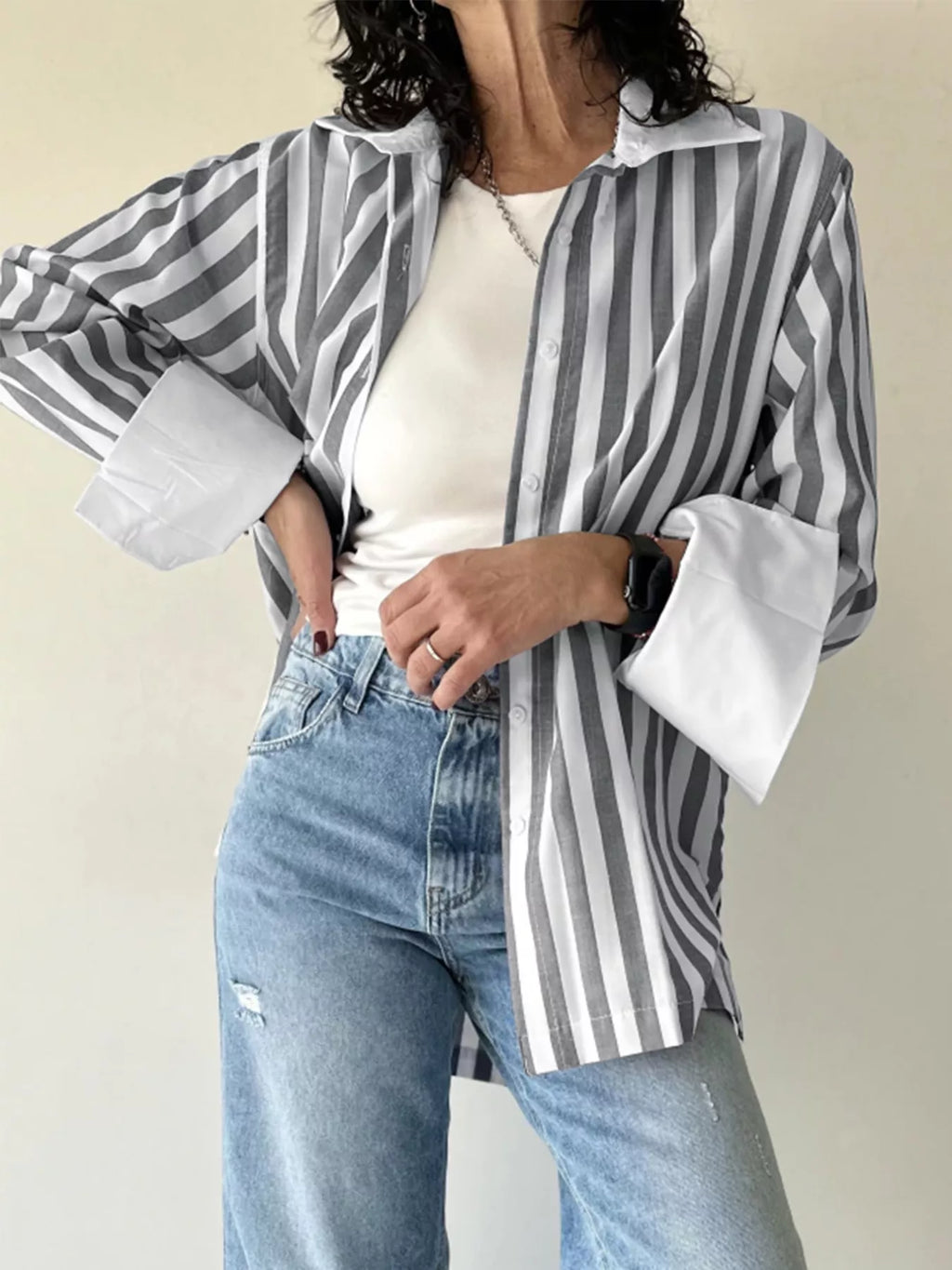 Striped Oversized Button-Up Shirt