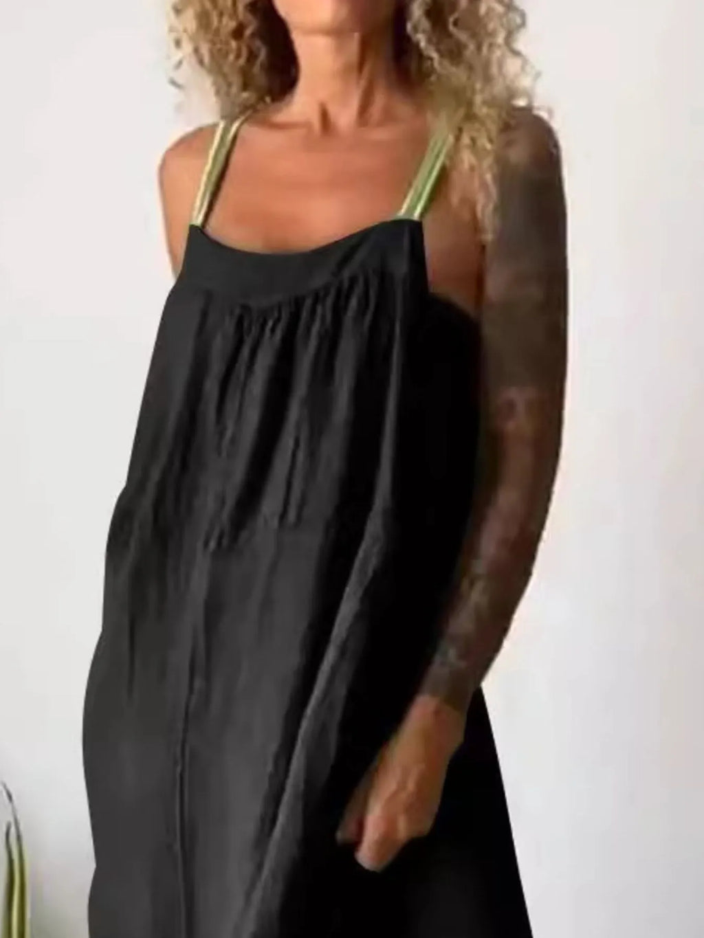 Full Size Ruched Cami Maxi Dress with Pockets Plus Size