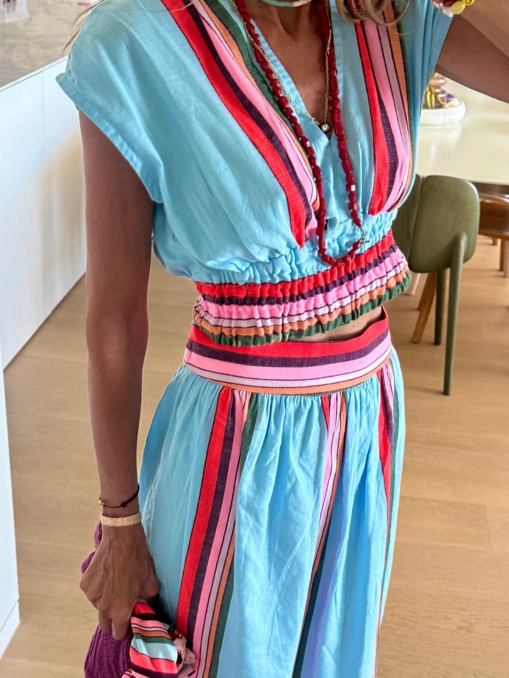 Striped Cap Sleeve Top and Skirt Set