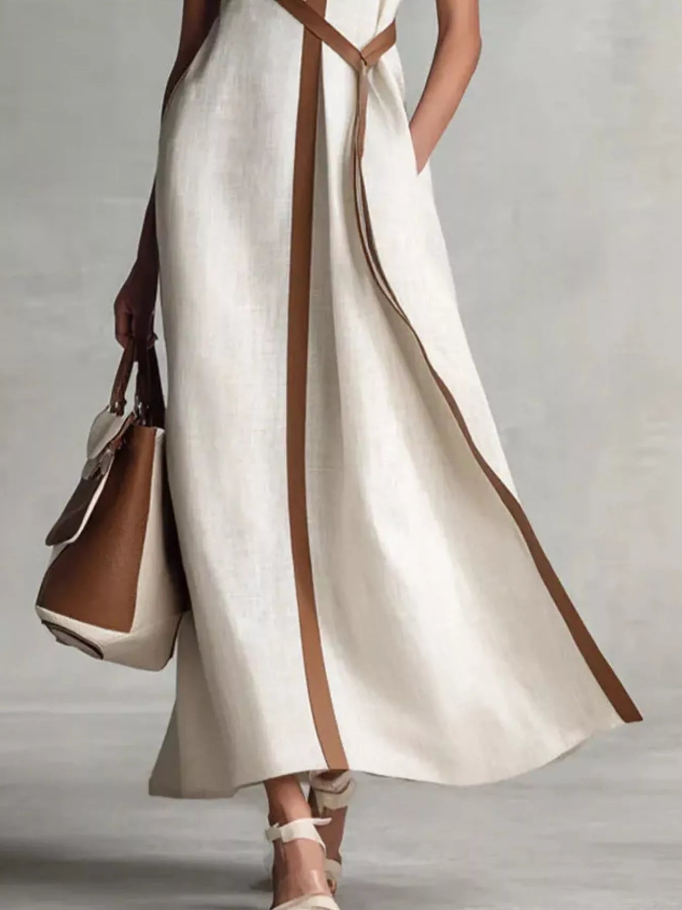 Full Size Contrast Trim Sleeveless Maxi Dress Plus Size
