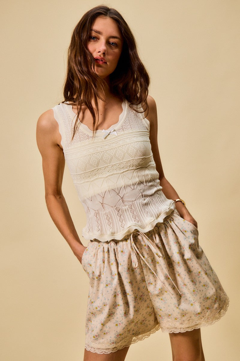 SO ME Scallop Ribbed Sleeveless Knit Top