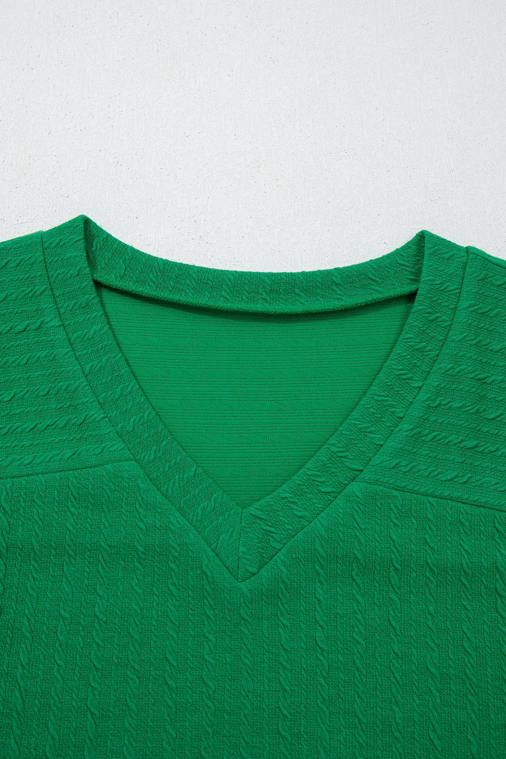 Cable Knit Textured V-Neck Short Sleeve T-Shirt
