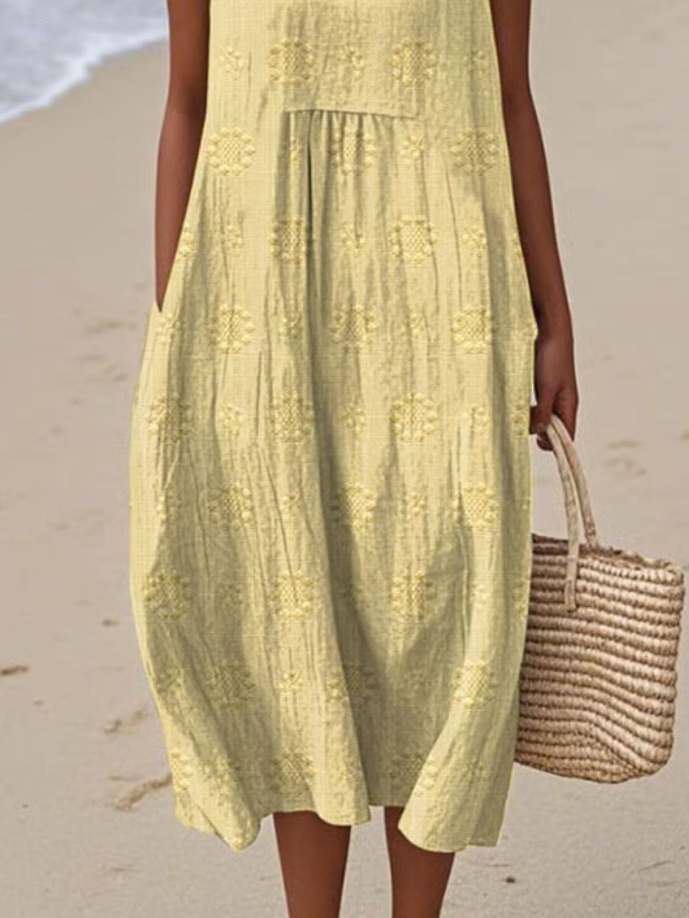 Full Size Round Neck Sleeveless Casual Midi Dress Plus Size
