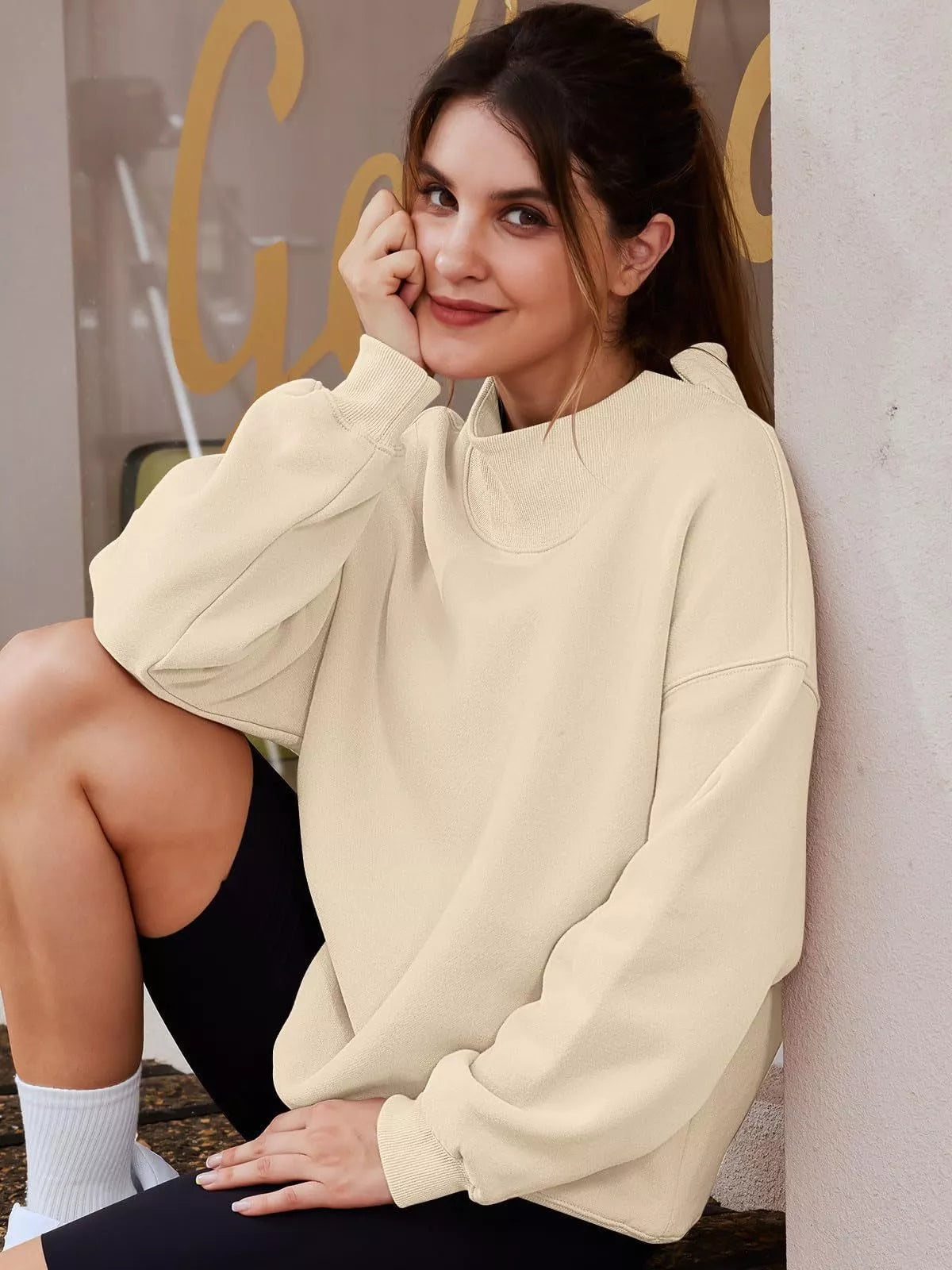 Mock Neck Dropped Shoulder Sweatshirt