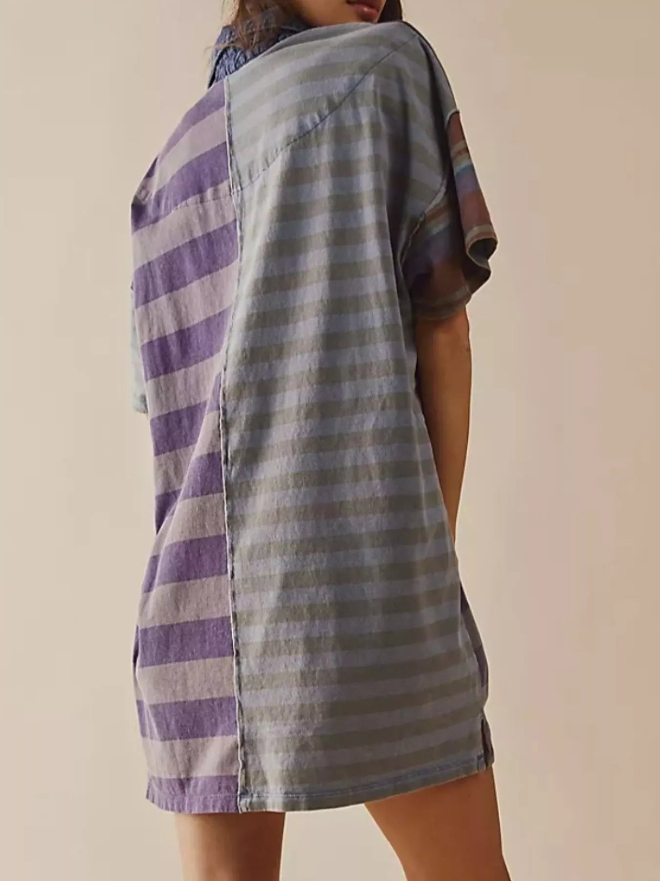 Striped Oversized Half Button Shirt Dress