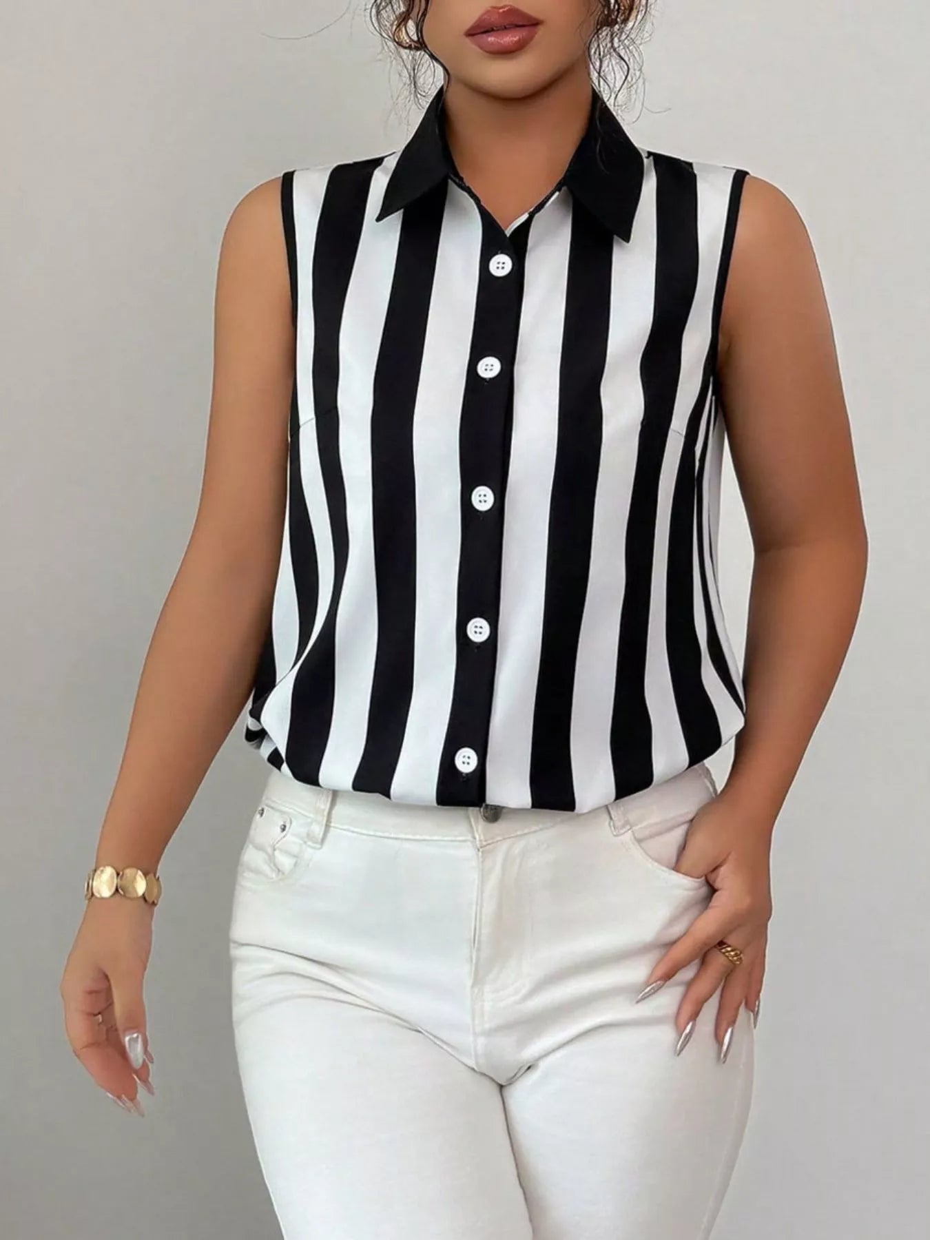 Button Up Sleeveless Shirt