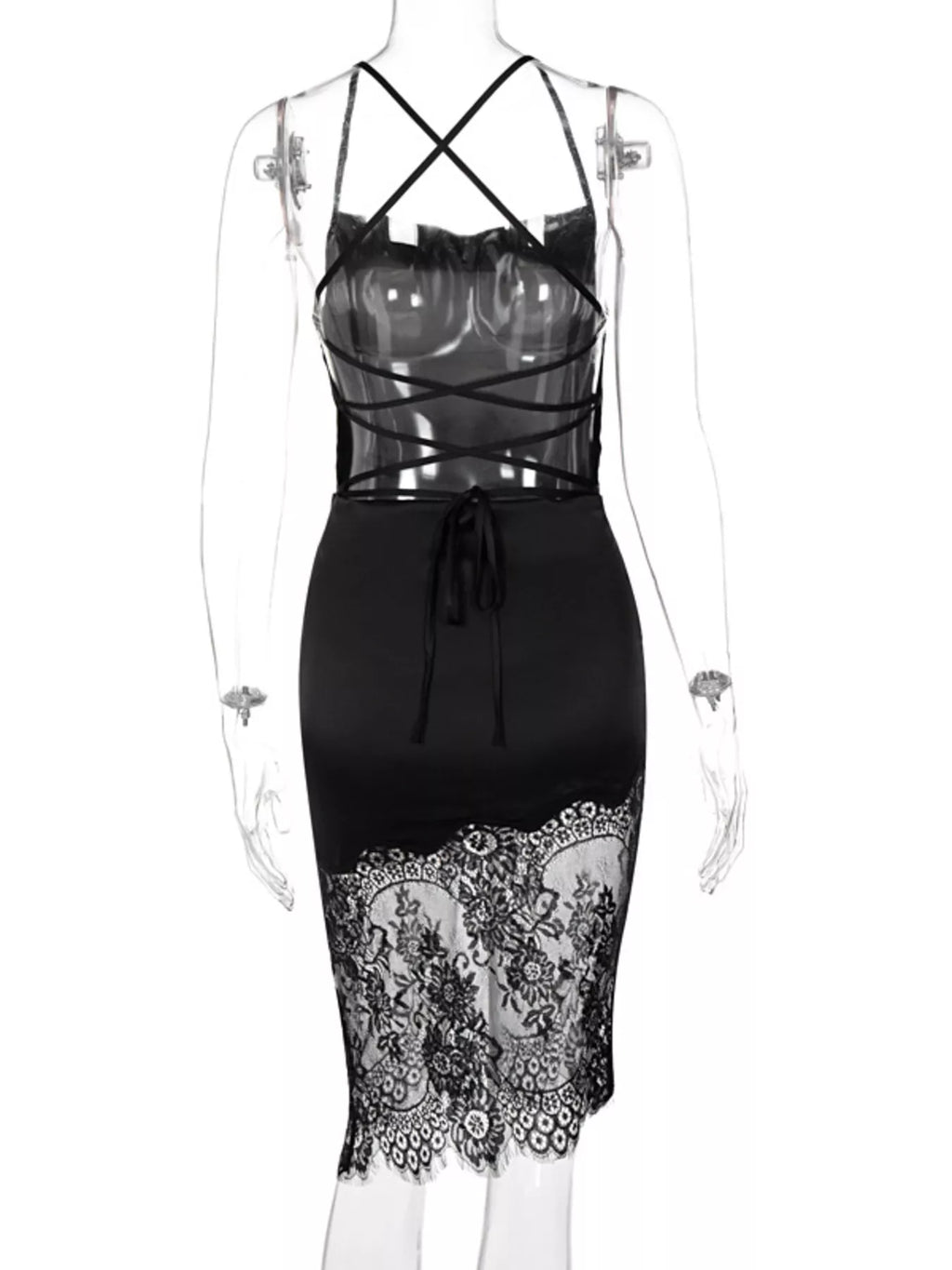 Satin Lace Trim Sleeveless Dress