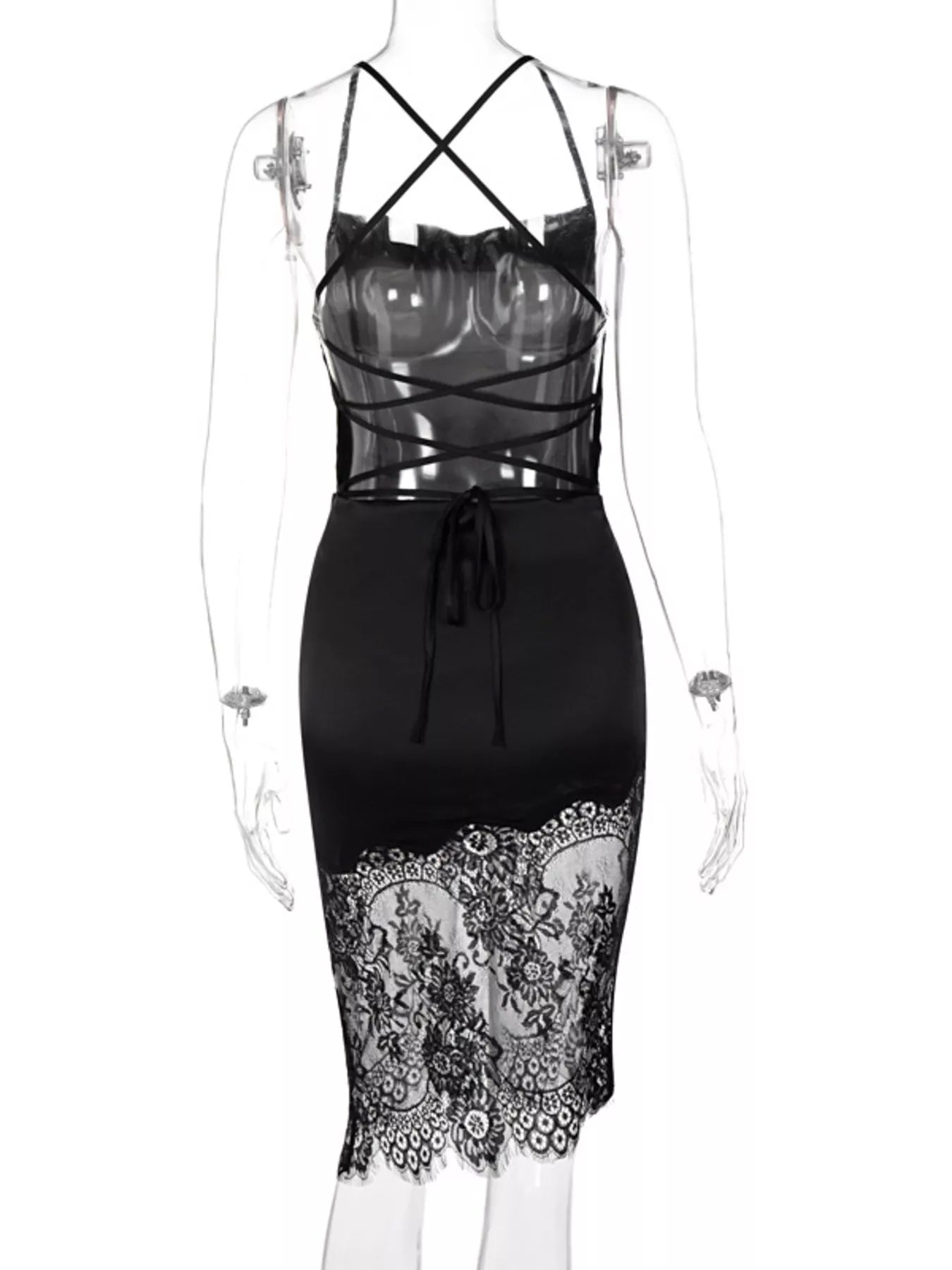 Satin Lace Trim Sleeveless Dress