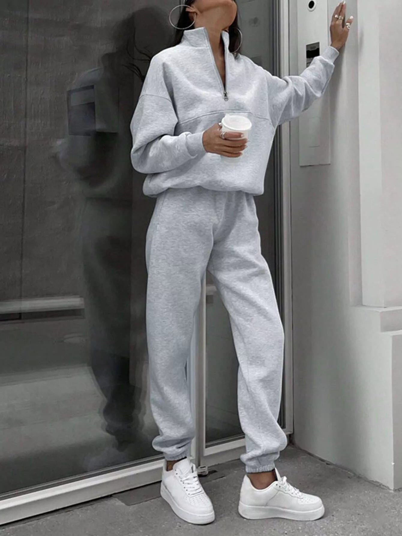 Half Zip Sweatshirt and Pants Set