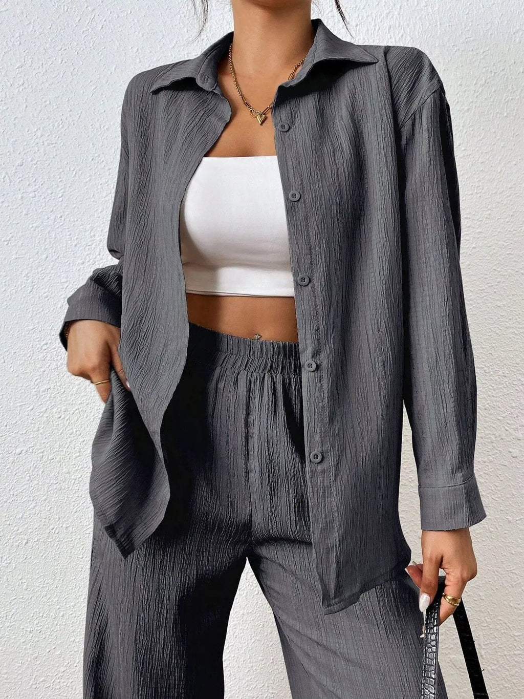 Button Up Long Sleeve Shirt and Pants Set