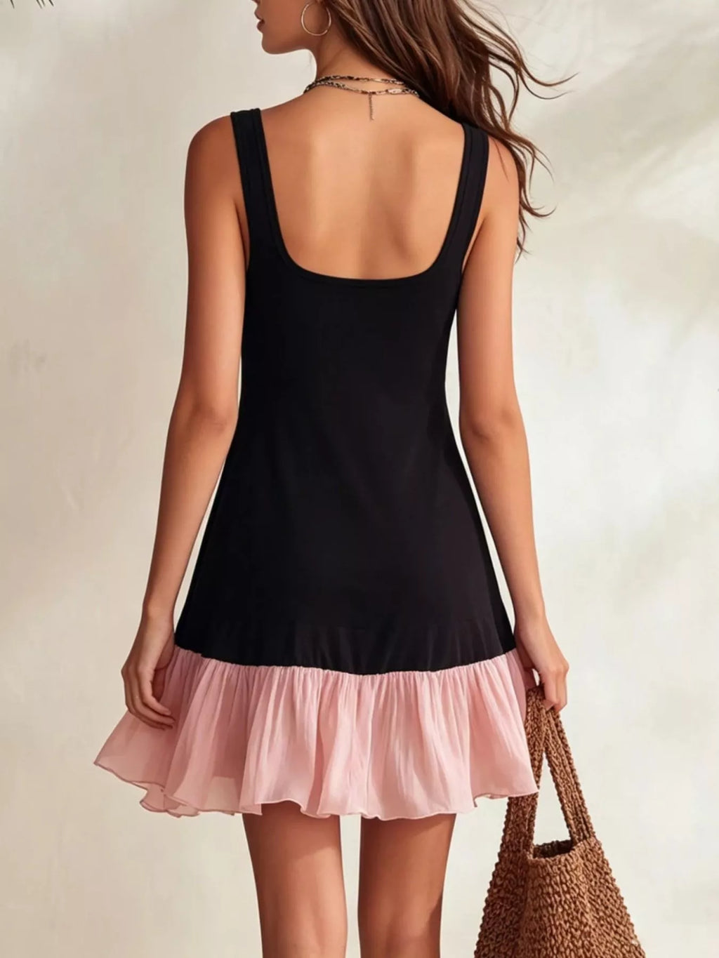 Ruffle Hem Square Neck Mini Dress