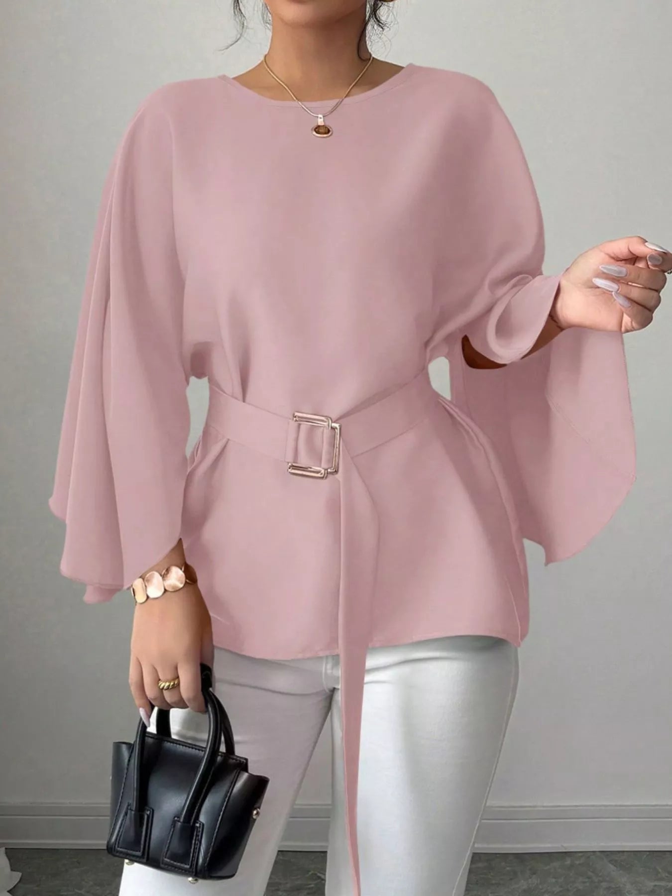 Batwing Sleeve Belted Blouse