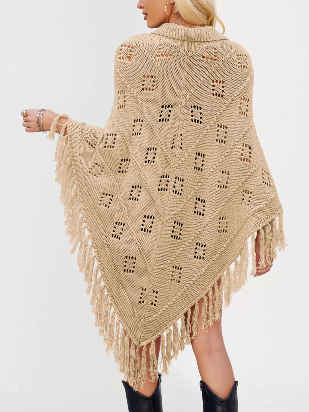 Fringe Openwork Knit Cover Up