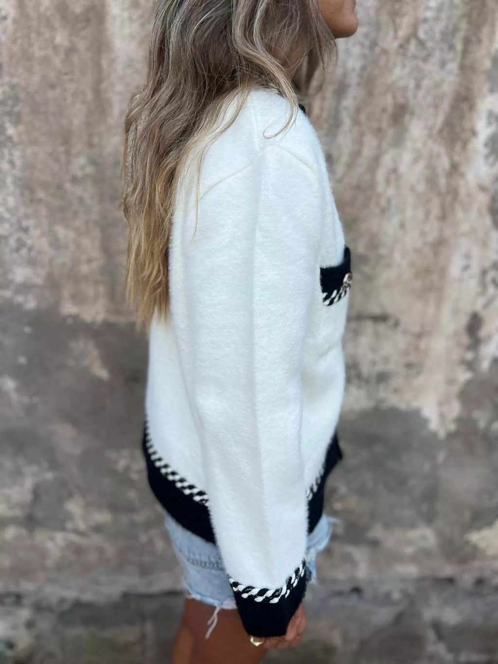Contrast Trim Button Up Cardigan