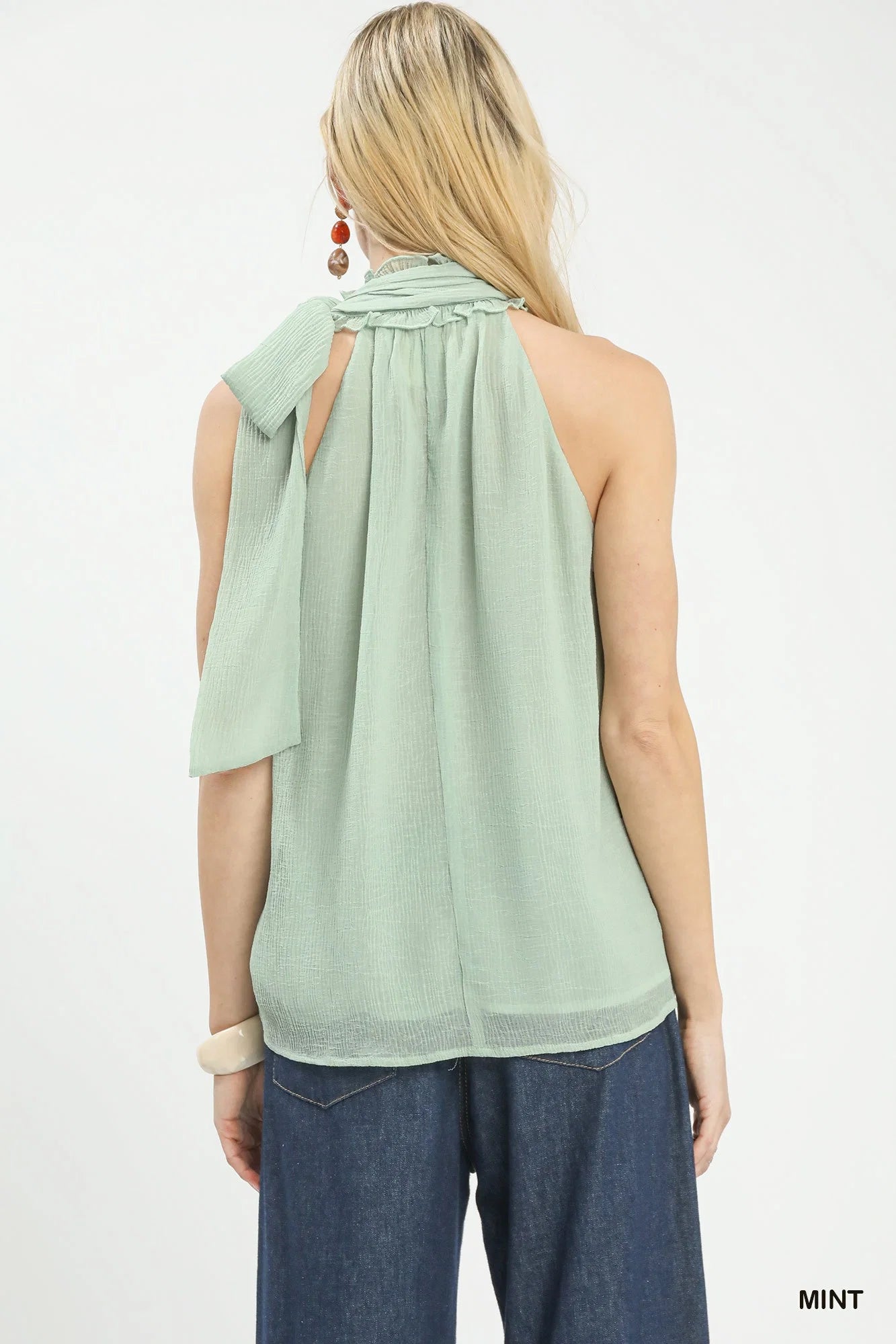 Umgee Halter Tie Neck Sleeveless Chiffon Top