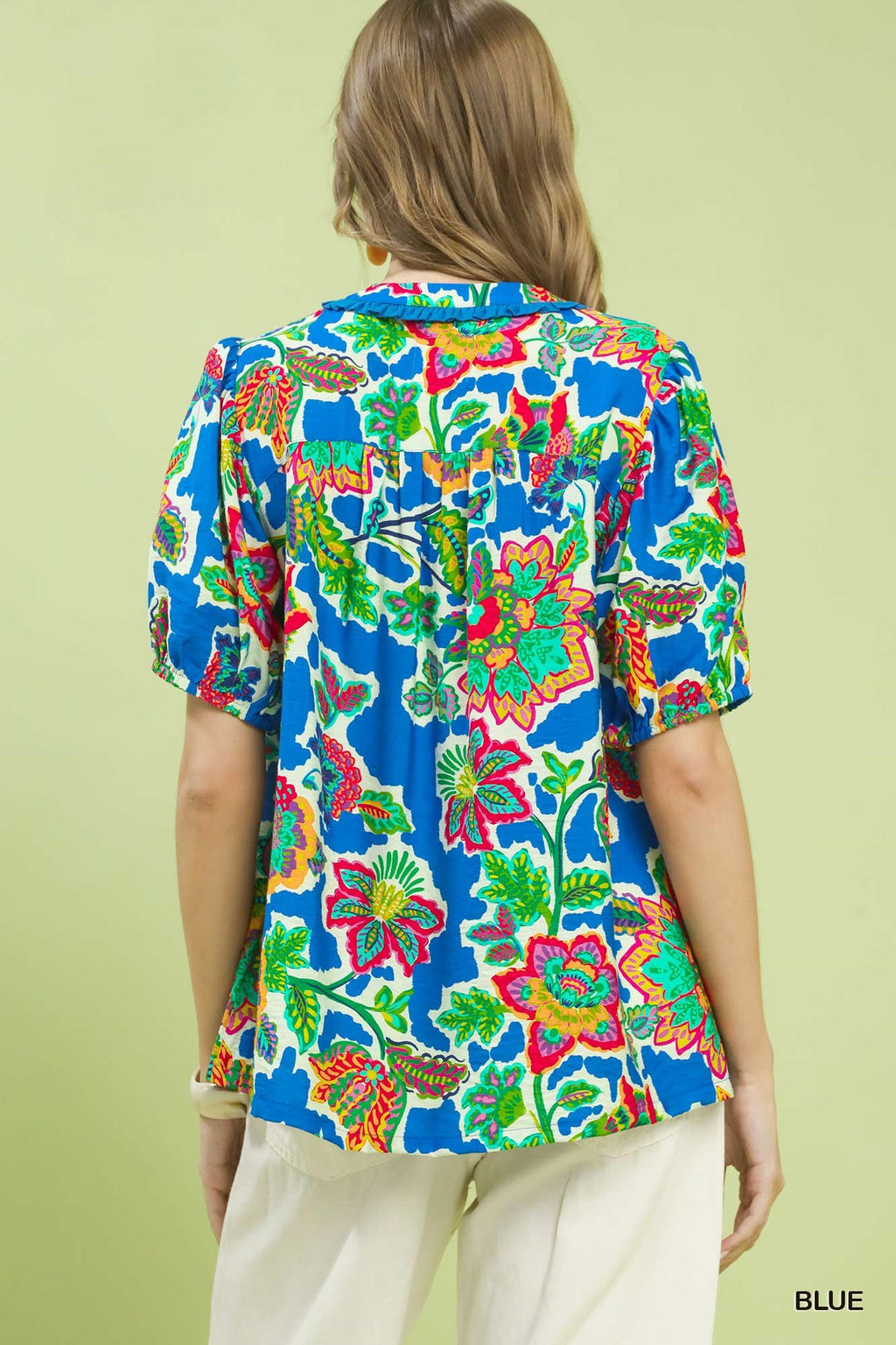 Umgee Floral Contrast-Trim Boho Blouse