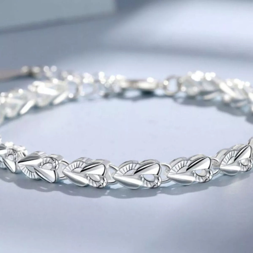 925 Sterling Silver Heart Link Bracelet