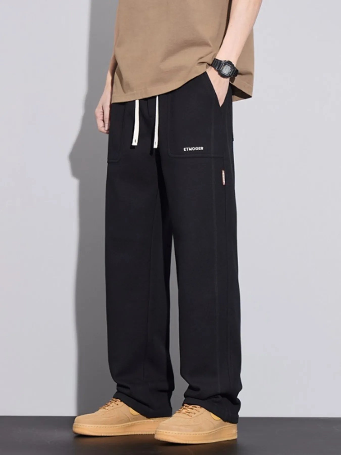 Men's Plus Size Casual Drawstring Wide-Leg Pants